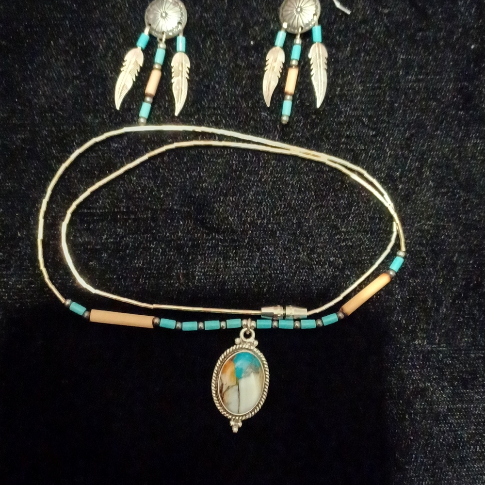 Vintage Native Americans Sterling liquid Silver925 and Turquoise Necklace Set